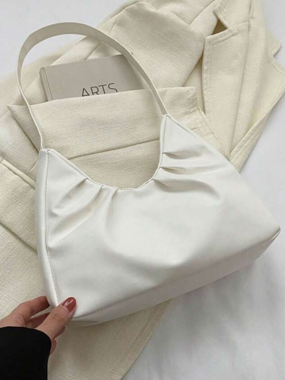 Elegant Cream Shoulder Bag with Soft Pleat Detail